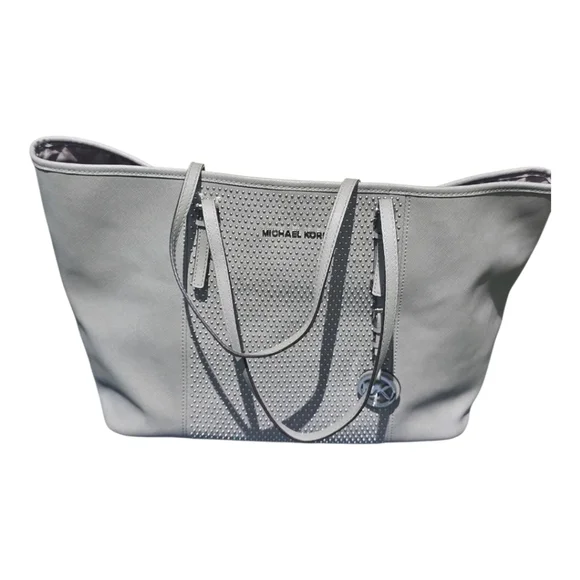 $298 Michael Kors Signature Jetset Center Tote HandBag Women Leather Gray Rare - Picture 3 of 16